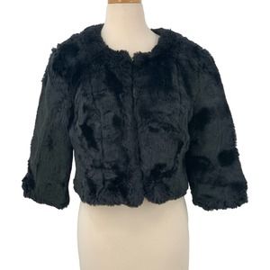 LC‎ Lauren Conrad 3/4 Sleeve Cropped Bolero Black Faux Fur Lined Jacket S